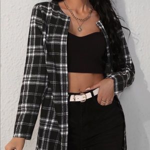 Plaid Print Open Front Coat